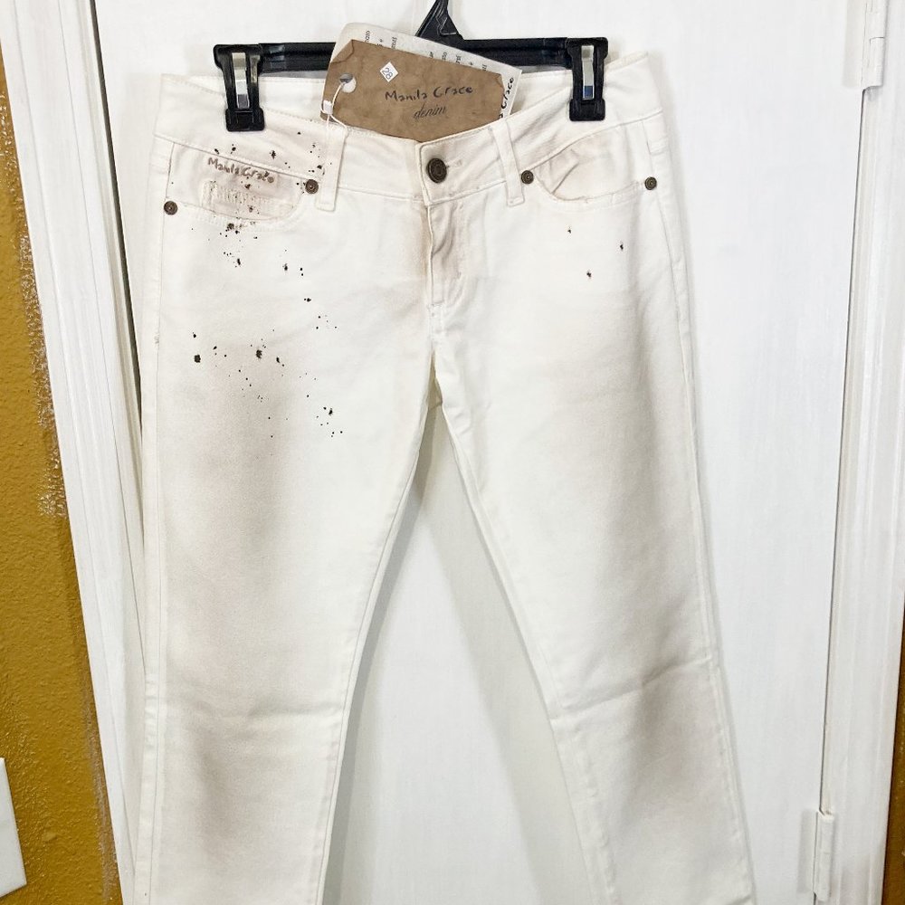 Manila Grace women's 28 muddy dirt distressed taper leg stretch jeans 29x33
